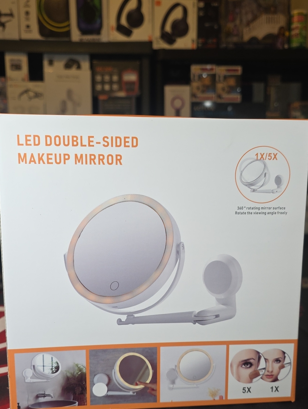 LED Double-Sided Makeup Mirror with 1X/5X Magnification - White